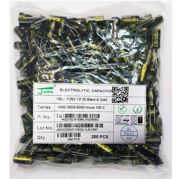 خازن 1000 میکروفاراد 25 ولت طلائی JWCO (HGD)
